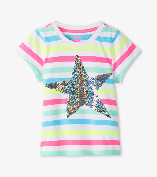Hatley T-Shirt mit Bunten Streifen und Paillettenstern-Mokkini Kindermode