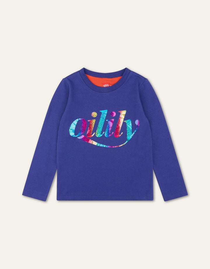 Oilily T-Shirt Langarm mit bunten Logo  Hologramm-Mokkini Kindermode